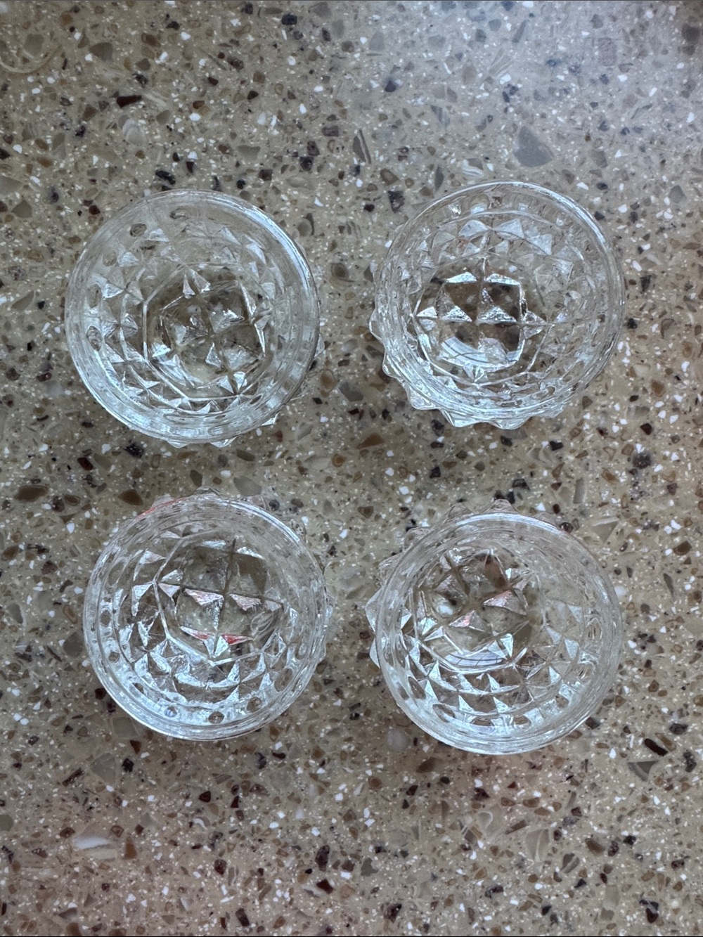VTG 4 glass Fostoria American Clear salt dips/Pigs/cellars diamond cube pattern